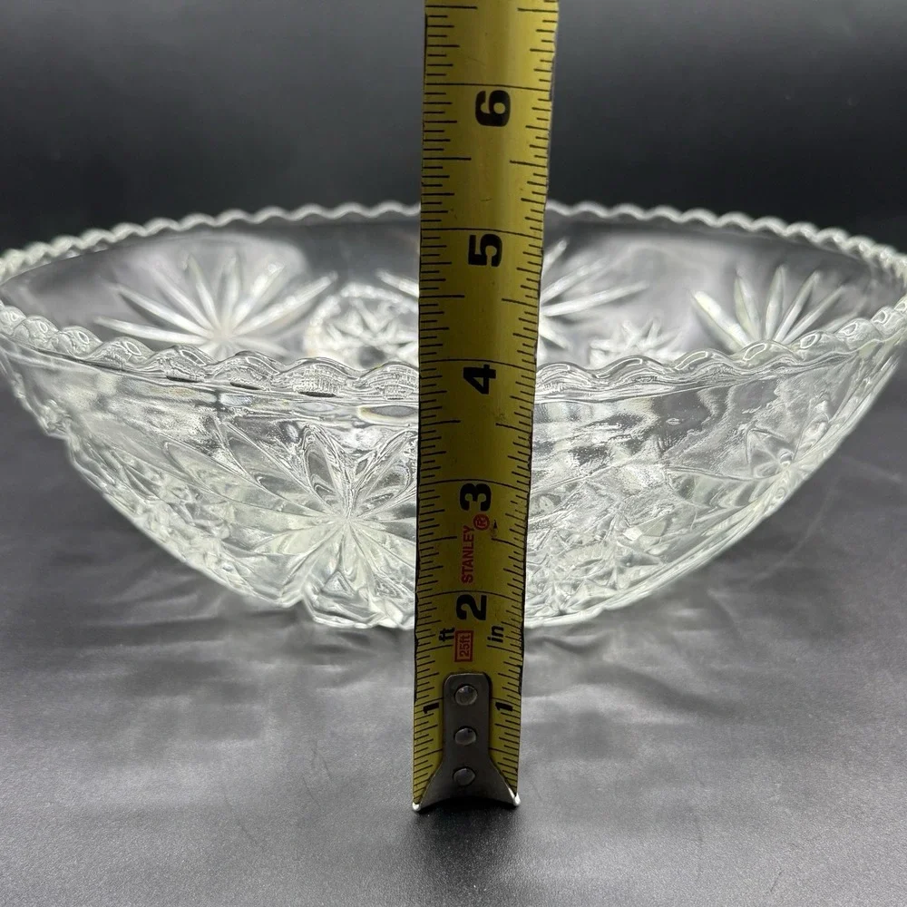 Vintage Anchor Hocking Clear Cut Glass‎ Large Serving Fruit Bowl Star Of David